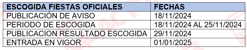 Calendario Fiestas oficiales 2025