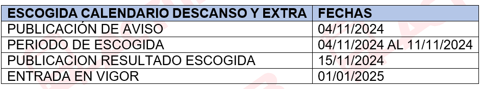 Calendario descanso 2025