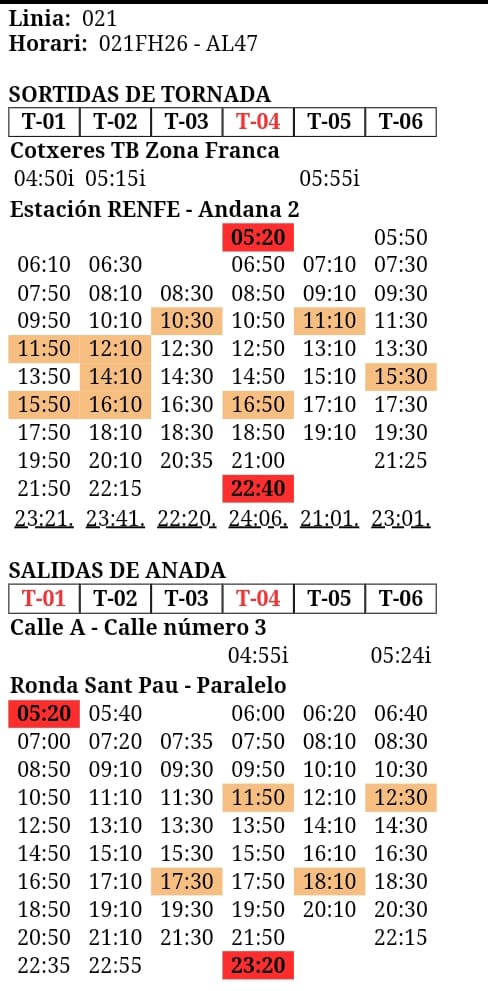 Horario 21 laborable
